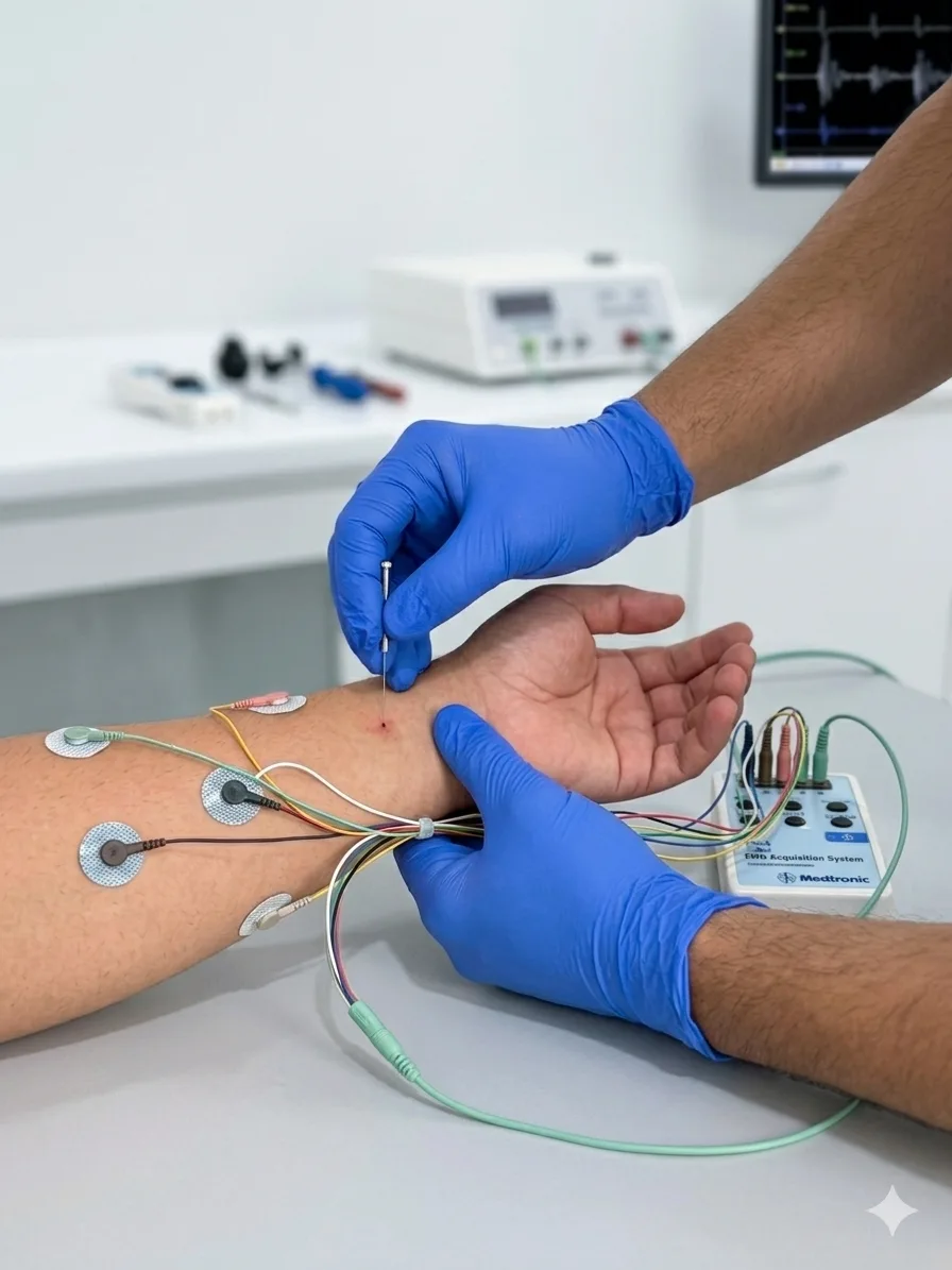 EMG electromyography test being performed at NeuroMet Wellness Gurgaon